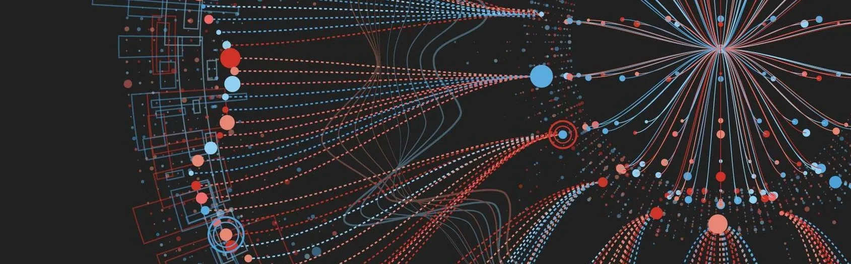 A big data visualisation, with a network of nodes and connections